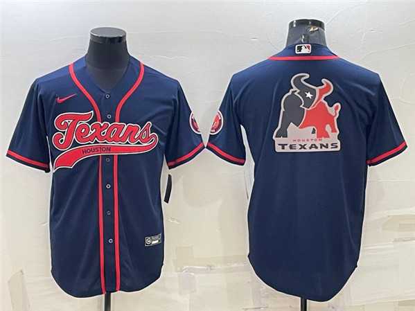 Mens Houston Texans Navy Team Big Logo With Patch Cool Base Stitched Baseball Jersey